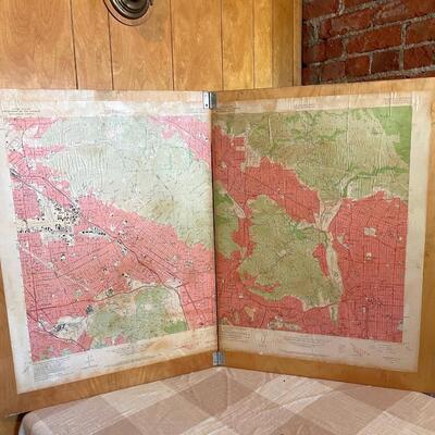 Lot 287 Topographical Map of Burbank CA Mounted on Board, Hinged