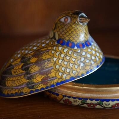 CHINESE CLOISONNE QUAIL COVERED BOX