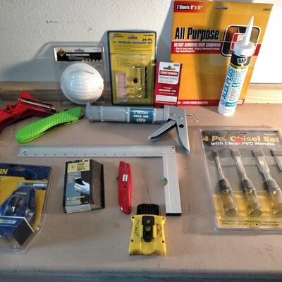 LOT 109 NEW HAND TOOLS CAULKING GUN, CHISEL SET & MORE