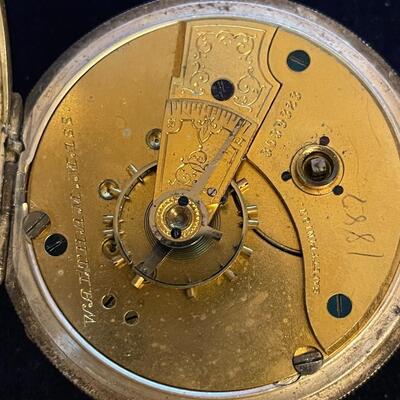 LOT 966. ANTIQUE WALTHAM POCKET WATCH STERLING SILVER CASE, KEY SET & WIND
