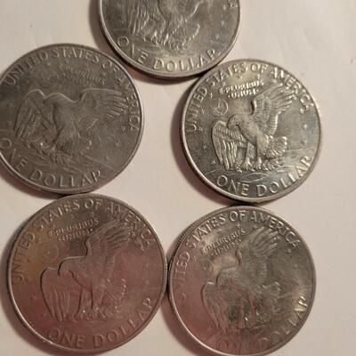 5 Eisenhower Dollar coins 1972