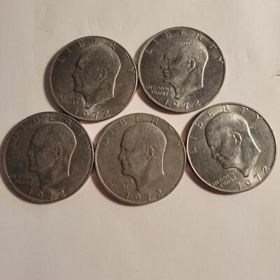 5 Eisenhower $1.00 coins 1972