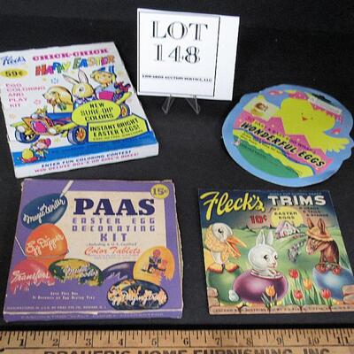 Nice Lot of Vintage Easter Egg Dye and Decoration Kits, Paas Disney Theme, Fleck's Egg Trims, More