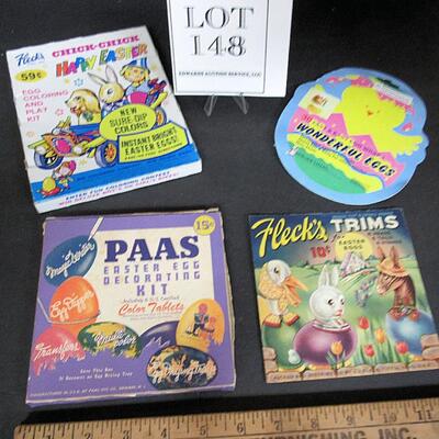 Nice Lot of Vintage Easter Egg Dye and Decoration Kits, Paas Disney Theme, Fleck's Egg Trims, More