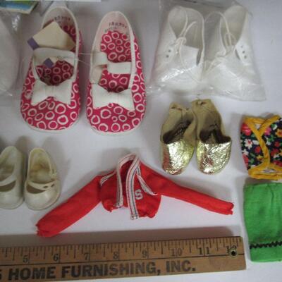 Misc Lot of Doll Shoes and Small Pair Child's Shoes, Size 4, And Small Doll Clothes