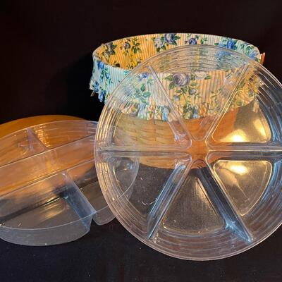 Large Longaberger Signed Basket w Lid 3 Stackable Inserts Extra Fabric Liner