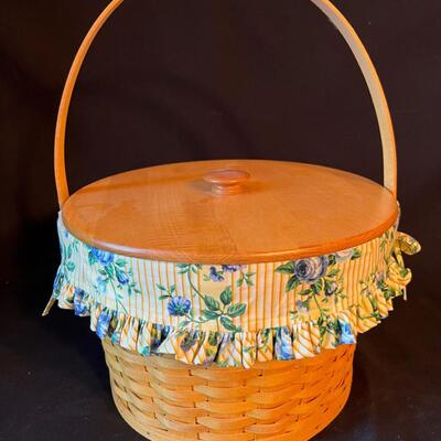 Large Longaberger Signed Basket w Lid 3 Stackable Inserts Extra Fabric Liner