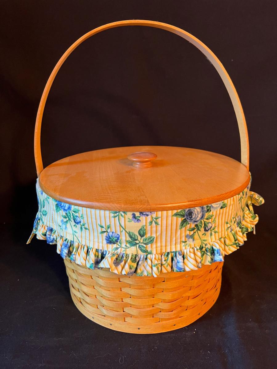 Large Longaberger Signed Basket w Lid 3 Stackable Inserts Extra Fabric