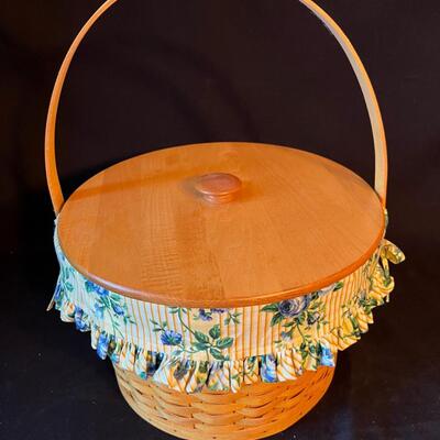 Large Longaberger Signed Basket w Lid 3 Stackable Inserts Extra Fabric Liner