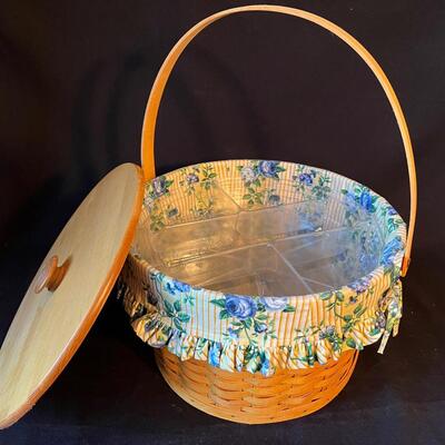 Large Longaberger Signed Basket w Lid 3 Stackable Inserts Extra Fabric Liner
