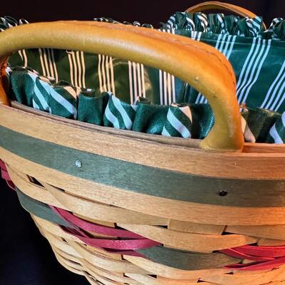 Longaberger Basket w Stackable Inserts Fabric Liner Leather handles