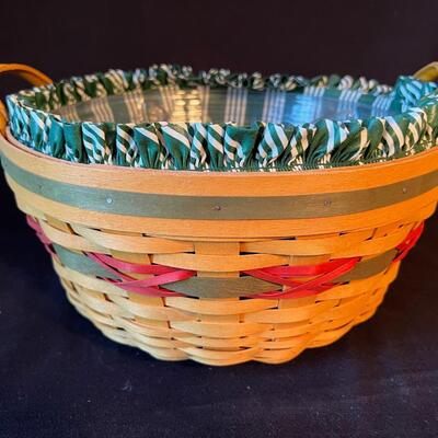 Longaberger Basket w Stackable Inserts Fabric Liner Leather handles