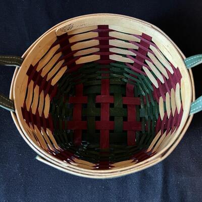 Fine Longaberger Basket w Red Lid Covered Bowl Insert Leather Handles