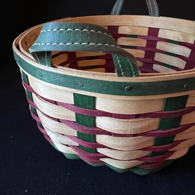 Fine Longaberger Basket w Red Lid Covered Bowl Insert Leather Handles
