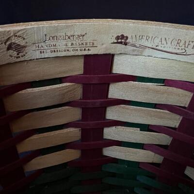 Fine Longaberger Basket w Red Lid Covered Bowl Insert Leather Handles
