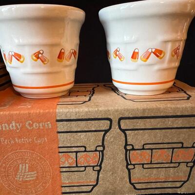3 Longaberger Pottery Candy Corn Crock and Votives w/ Boxes!
