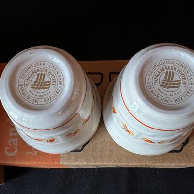3 Longaberger Pottery Candy Corn Crock and Votives w/ Boxes!