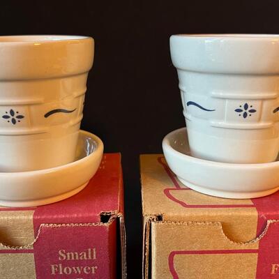 2 Longaberger Blue Miniature Flower Pots in original boxes