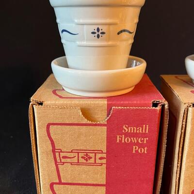 2 Longaberger Blue Miniature Flower Pots in original boxes