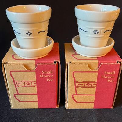 2 Longaberger Blue Miniature Flower Pots in original boxes