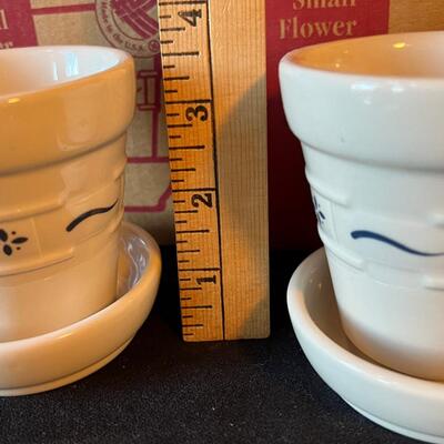 2 Longaberger Blue Miniature Flower Pots in original boxes