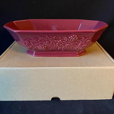 Longaberger Pottery Natures Garland Serving Bowl Paprika in original box.