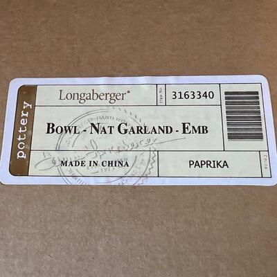 Longaberger Pottery Natures Garland Serving Bowl Paprika in original box.