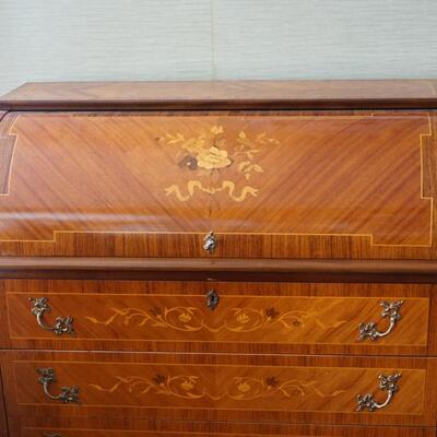 FRENCH MARQUETRY CYCLINDER ROLL TOP DESK VARIOUS WOOD INLAYS