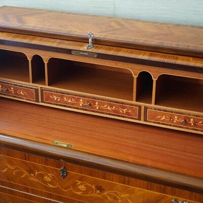 FRENCH MARQUETRY CYCLINDER ROLL TOP DESK VARIOUS WOOD INLAYS