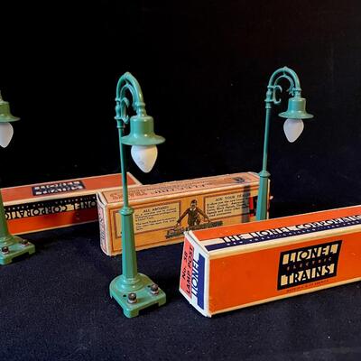 3 Lionel Peacock Lamp Posts #58 with Original Boxes!