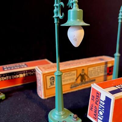 3 Lionel Peacock Lamp Posts #58 with Original Boxes!