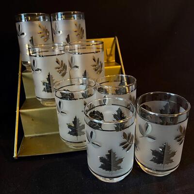 Set of 8 Mid Century Modern Glasses Golden Foliage Libbey Cocktail