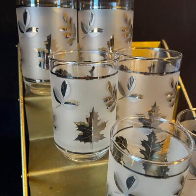 Set of 8 Mid Century Modern Glasses Golden Foliage Libbey Cocktail