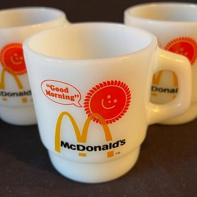 Set of 3 Vintage McDonald's White Glass Coffee Mugs original bags!