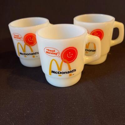 Set of 3 Vintage McDonald's White Glass Coffee Mugs original bags!