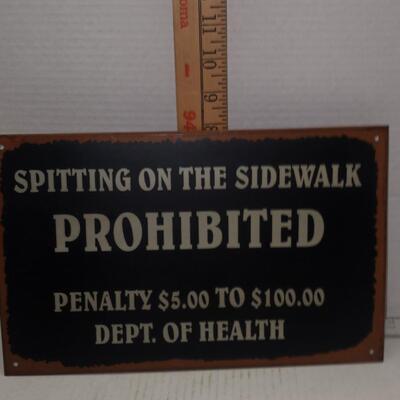 Metal Wall Sign Spitting On The Sidewalk Prohibited Tin Dept of Health Aged