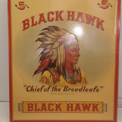 Black Hawk Chief Of The Broadleafs tobacco metal sign 5 Cents H. Fendrich 12x14