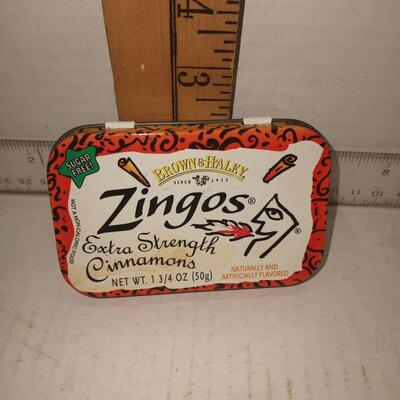 Vintage Zingos Cinnamon Mints Sugar Free Candy Tin. Brown & Haley