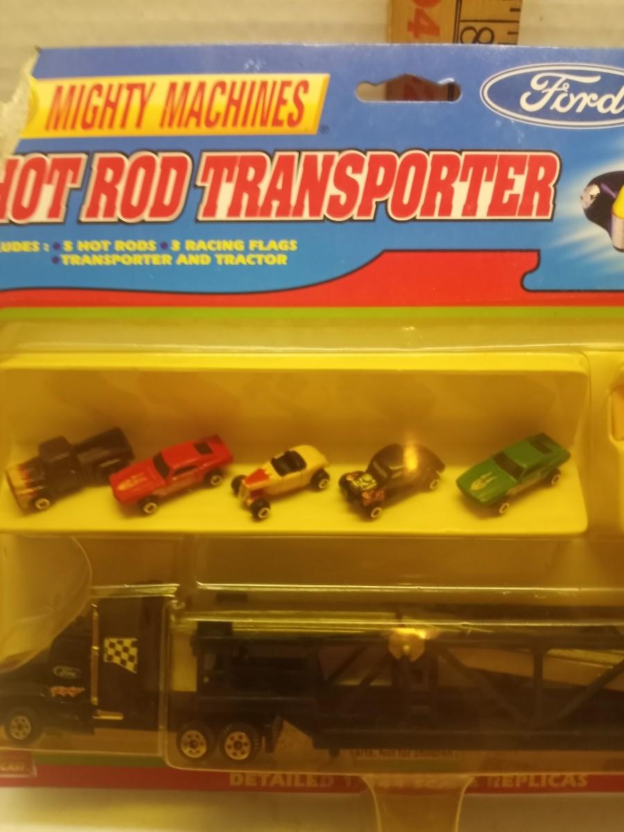 1144 Imperial Toy Mighty Machines Ford Hot Rod (w/5) Transporter 7776 MOC 1997