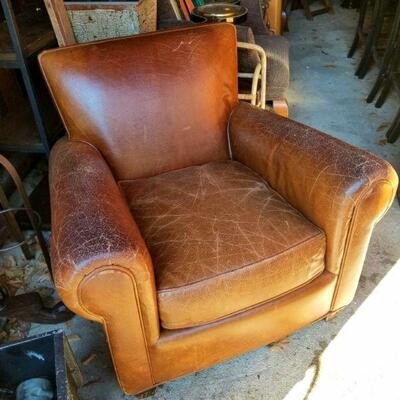 Pair of vintage deco leather club chairs 