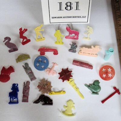 Lot of Vintage Cracker Jack Toys, Whistle, Santa, Tops, More