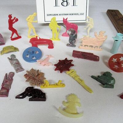Lot of Vintage Cracker Jack Toys, Whistle, Santa, Tops, More