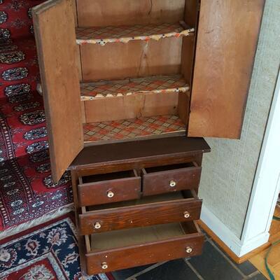 Vintage  Child's Wood Stepback Cupboard Kitchen Cabinet Hutch 19x10x43