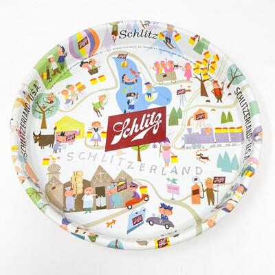 1957 13â€ SCHLITZ â€œSCHLITZERLANDâ€ BEER METAL TRAY