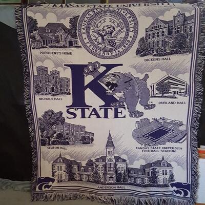 Lot Large Kansas State University Fringed Throw Blanket +more