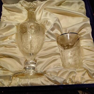 Faberge' Sherry/Water Decanter Set Signed in Presentation Case