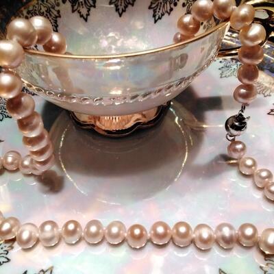 Natural 7-8MM Genuine Natural Lavender Akoya Cultured Pearl Necklace 18