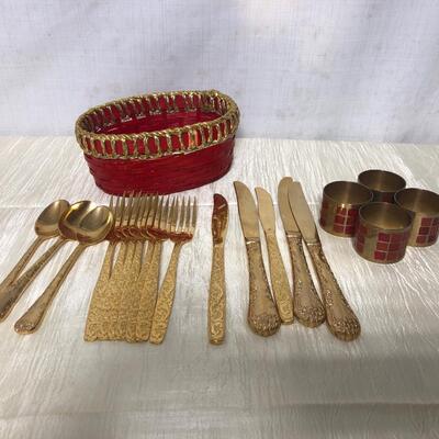 Gold colored Silverware napkin holder bundle