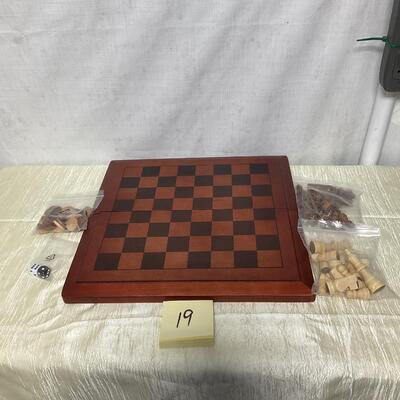 Wooden chess checkers backgammon game