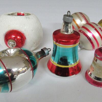 Lot of Vintage Glass Christmas Ornaments, Dog in Bag, Head, Indents, More